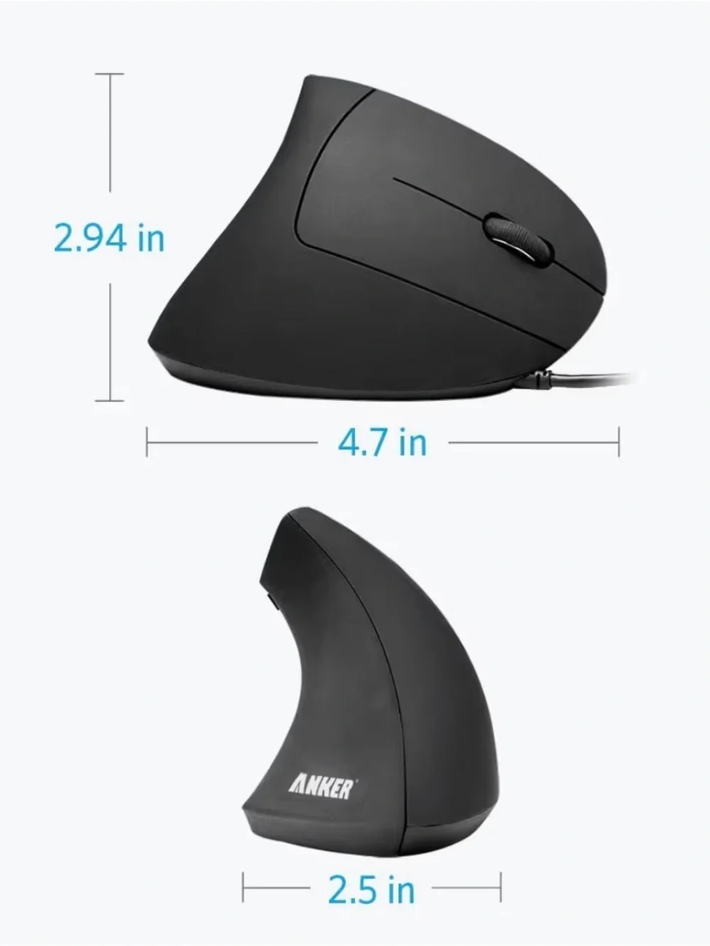 Anker Black Vertical Wired USB & Logitech Mouse with Gray Cable